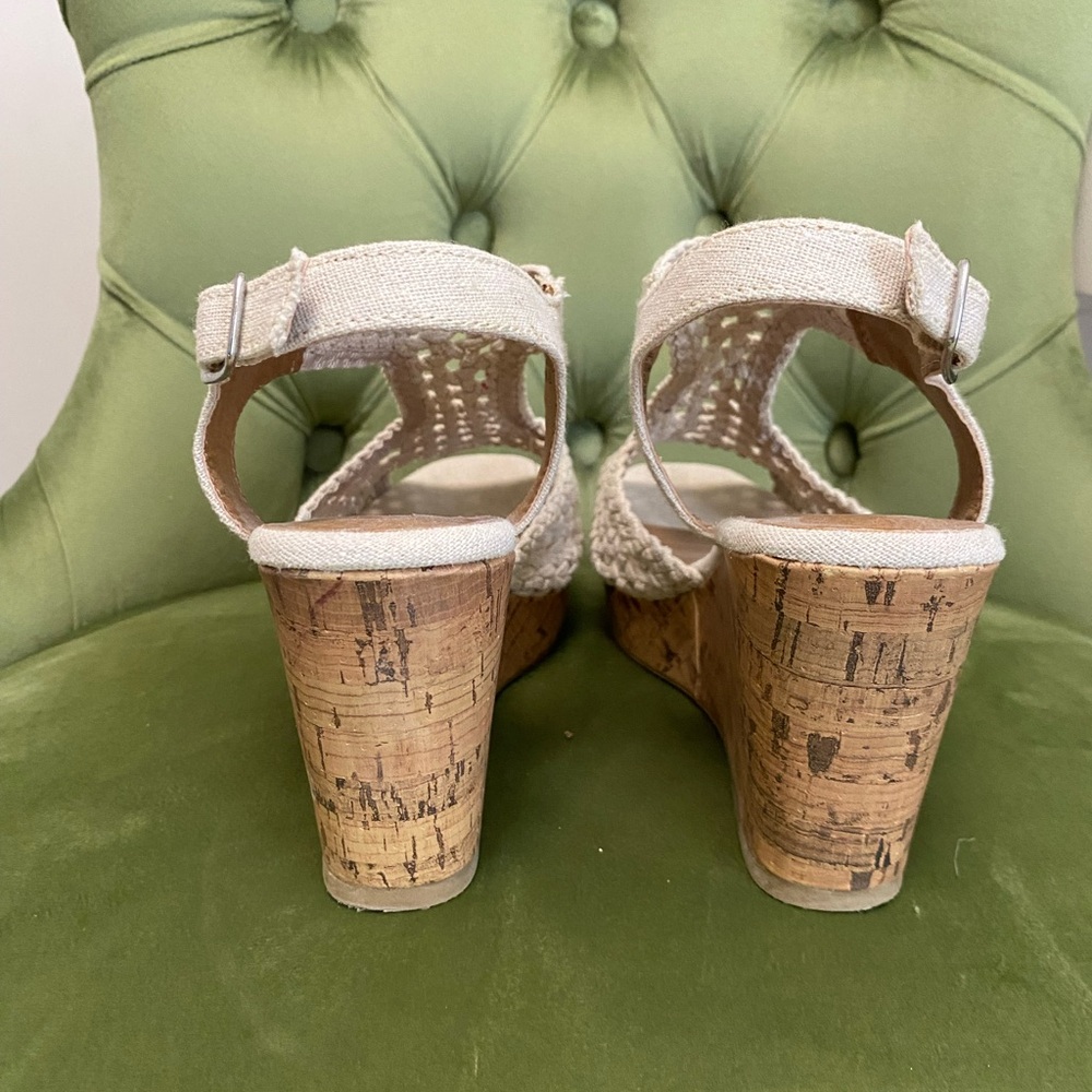 JELLYPOP Auden Comfort Fit Cork Wedge Sandals Beige Crochet Women’s Size 7.5 - Picture 4 of 9